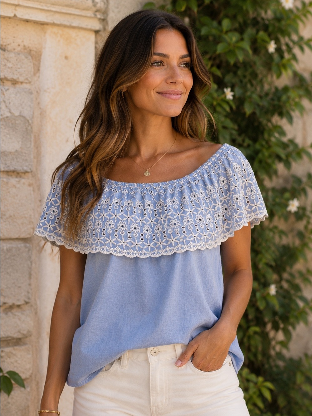 Anthony Richards lace cotton blue top